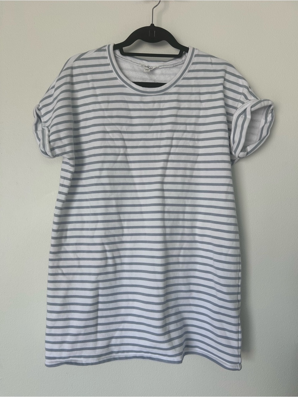 NWOT Splendid White & Light Blue Gray Striped Short-Sleeve Terry Dress Size M
